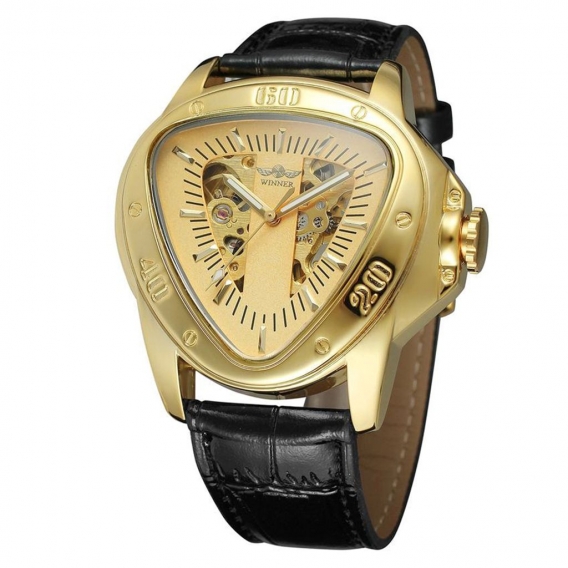 Gewinner Mode Sport Dreieck Zifferblatt Goldene Skelett Mysterious Uhr