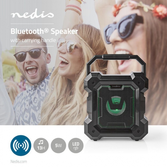 Nedis Bluetooth®-Lautsprecher | Batteriespielzeit: bis zu 13 Stunden | Tisch Design | 5 W | Mono | Eingebautes Mikro | Schwarz N