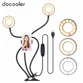 More about docooler Clip-On Mini-USB-Ringlicht Einfuelllampe Dual Lights 3 Beleuchtungsmodi Dimmbares flexibles Armdesign mit Telefonhalter