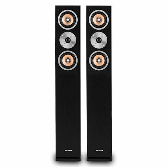 auna Hifi Set Music Glow Standlautsprecher + Hifi-Verstärker + 10m Kabel (125 W RMS Verstärker, Bluetooth, passives 3-Wege-Lauts