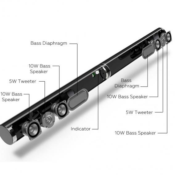 INSMA 50W Abnehmbarer drahtloser Bluetooth Soundbar-Fernlautsprecher-Heimkino