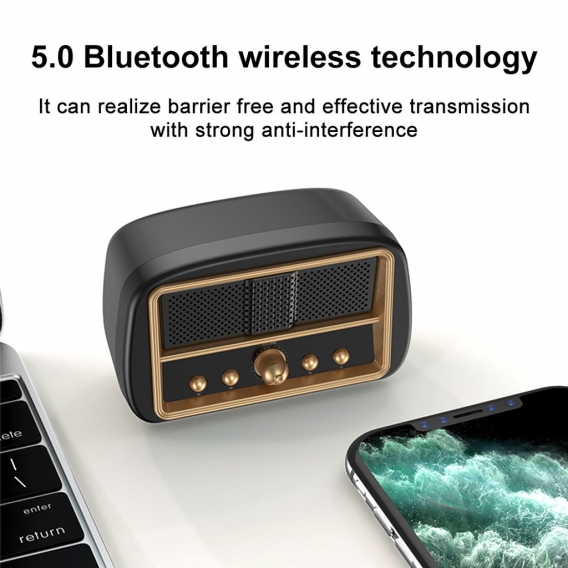 Retro Bluetooth Lautsprecher, Bluetooth Musikbox Vintage Kabelloser Speaker mit 10W Leistung, Vollem Stereo Sound 6-8h Wiedergab