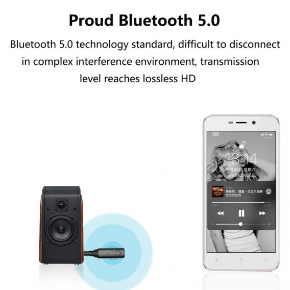 Bluetooth 5.0 Sender Empfänger, 2 in 1 drahtloser AptX HD Audio 3,5 mm Klinkenadapter Unterstützung AptX Geringe Latenz, Pairing