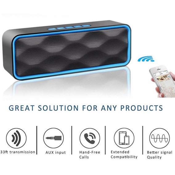 Bluetooth Lautsprecher, Wireless V5.0 Bluetooth Speaker mit Dual-Treiber Bass & FM Radio, 8-10h Spielzeit, Freisprechfunktion, A