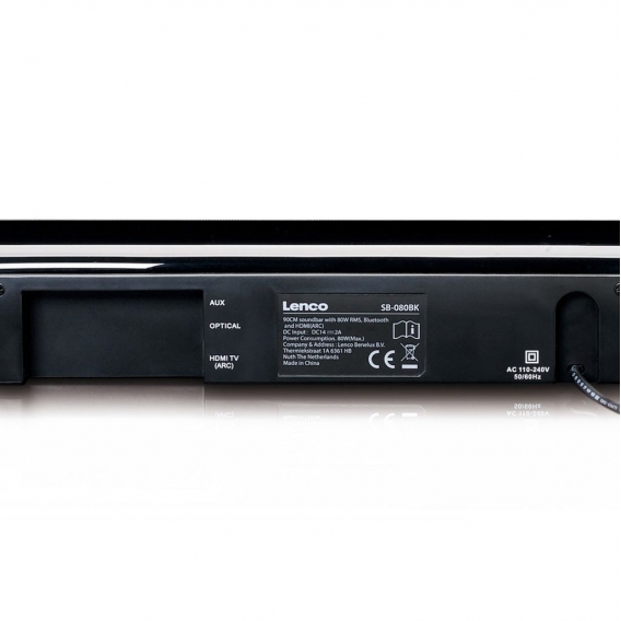 Lenco SB-080 - 90 cm Soundbar mit Bluetooth - 80 Watt RMS - Eingebauter Subwoofer - USB-Eingang- HDMI (ARC) - Optischer Eingang 