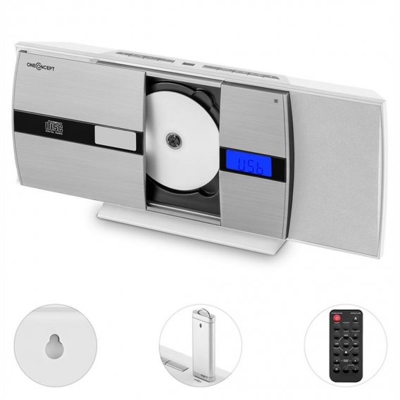 V-15-BT Stereoanlage Bluetooth CD USB MP3 UKW Wandmontage Fernbedienung weiß/silber