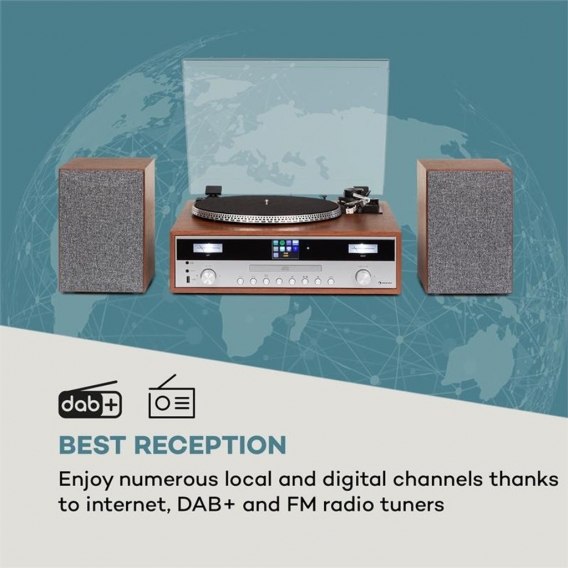 Birmingham HiFi Stereo-System DAB+/FM BT-Funktion Vinyl CD USB AUX-In holz