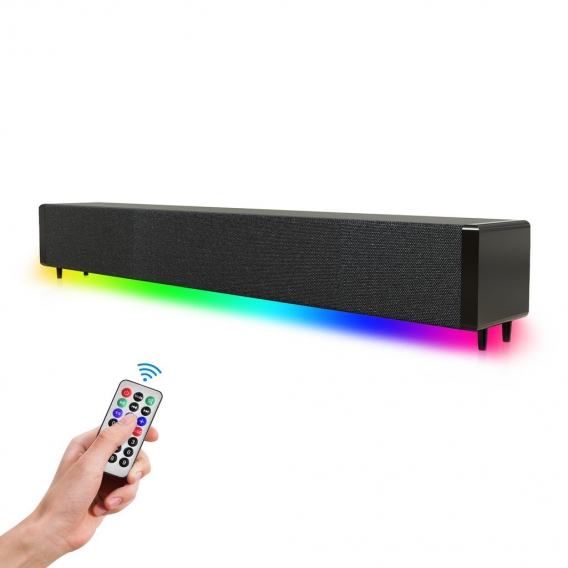 20W TV-Soundbar Kabelgebundener und Wireless Bluetooth-Home Surround-Soundbar für PC-Theater-TV-Lautsprecher,LED buntes leuchten