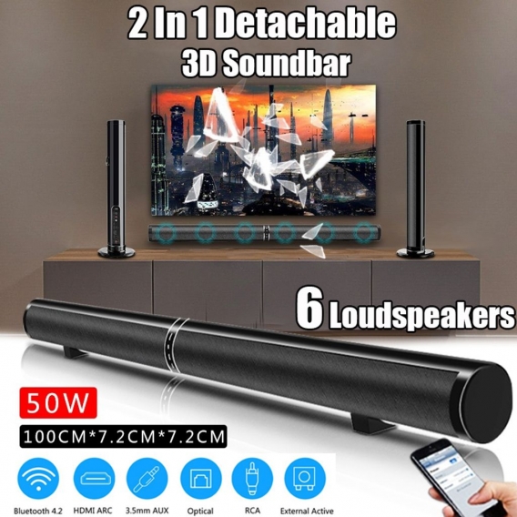 50W Abnehmbar Drahtlos bluetooth Lautsprecher Soundbar TV Heim RCA Subwoofer System AUX bluetooth TV Stereo HDMI