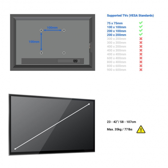 deleyCON Universal TV & Monitor Wandhalterung 23"-42" Zoll (58-107cm) Neigbar - bis 35Kg - bis VESA 200x200 - LCD LED OLED TFT F