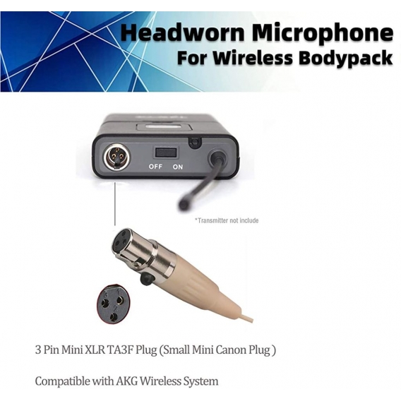 AcserGery Headset Mikrofon Stirnband mic für AKG Samson kabellos Bodypack Transmitter Taschensender - Ideal für Vorträge, Theate