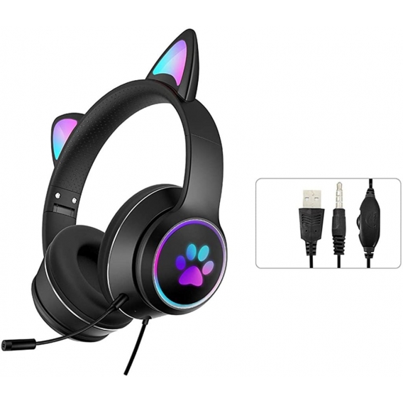 Pyzl Stereo-Gaming-Headset mit Mikrofon für P S5 P S4, Geräuschunterdrückung, Mikrofon und LED-Licht, 3,5-mm-Audiokabelschnittst