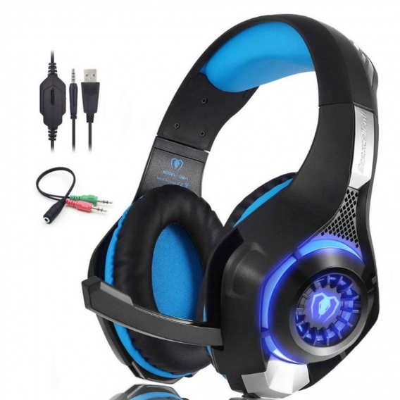 Headset mit mikrofon für PS4 Xbox One, Surround Sound Gaming Headset für  Laptop, Mac, IOS/Android Device(black blue)