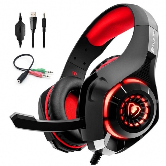 Headset mit mikrofon für PS4 Xbox One, Surround Sound Gaming Headset für  Laptop, Mac, IOS/Android Device(black red)