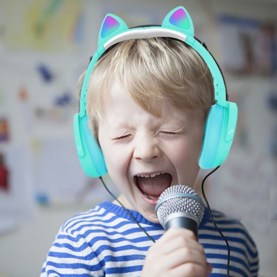 Kabellose Kopfhörer mit Farbe LED-Leuchten,Weich Faltbare Verdrahtete Headset mit Mikrofon, Kinder Kopfhörer auf Ohr für Schule/