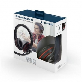 More about Gembird Stereo-Headset MHS-03-BKRD Eingebautes Mikrofon, Kopfbügel/On-Ear, 3,5 mm Klinke, Schwarze Farbe mit rotem Ring