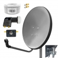 ARLI 80 cm HD Sat Anlage grau + Twin LNB + 20 m Kabel + Satfinder + 2 x F-Stecker vergoldet