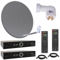 HD Sat Anlage 80 cm Spiegel + Opticum Quad LNB für 4 Teilnehmer  + 2 Stück HD SAT RECEIVER (3 Farben wählbar)