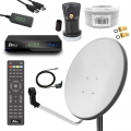 ARLI 80 cm HD Sat Anlage Antenne weiss Set inkl. Receiver + Kabel + Stecker für 1 Teilnehmer