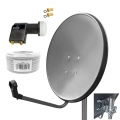 ARLI 80 cm HD Sat Anlage grau + Twin LNB + 20 m Koaxialkabel + 2 x F - Stecker vergoldet