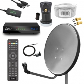 More about ARLI 80 cm HD Sat Anlage Antenne grau Set inkl. Receiver + Kabel + Stecker für 1 Teilnehmer