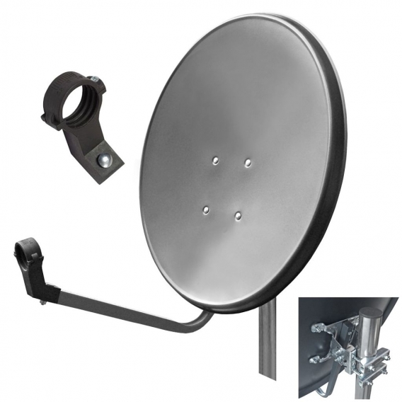 ARLI 80 cm HD Sat Anlage Antenne grau Set inkl. Receiver + Kabel + Stecker für 1 Teilnehmer