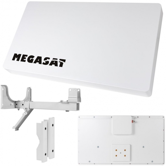 Megasat Flachantenne PROFI Line H30 D1 Single inkl. Fensterhalterung + HD Sat Receiver + 10m Kabel + 1x Fensterdurchführung. Neu