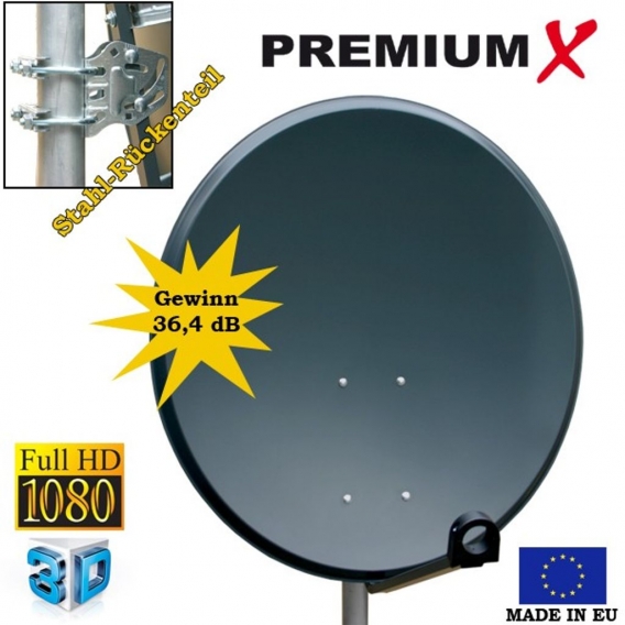 PremiumX SAT Anlage 60cm Antenne Quad LNB Balkonhalter Kabel F-Stecker