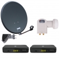 RED OPTICUM Satellitenschüssel Komplettset 2 Teilnehmer HD AX 150 - Komplette Sat Anlage mit 2x AX 150 Sat-Receiver + Twin LNB +