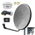 ARLI 80 cm HD Sat Anlage grau + Quad LNB + 20 m Kabel + Satfinder + 4 x F-Stecker vergoldet