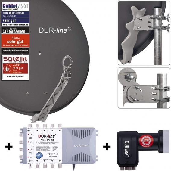 DUR-line Select 75/80cm Komplettanlage anthrazit 1xSAT/8TN