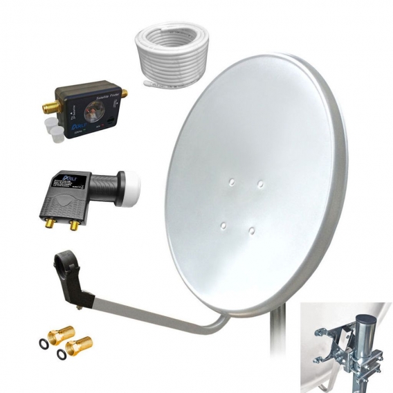 ARLI 80cm HD Sat Anlage weiss + Twin LNB + 20m Kabel + Satfinder + 2x F-Stecker vergoldet