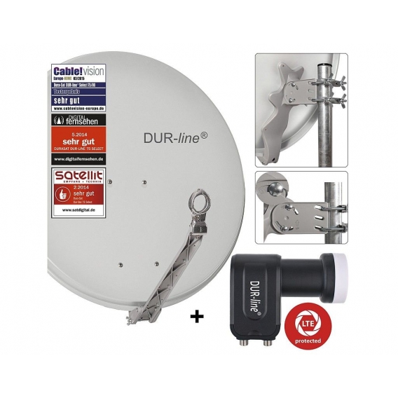 DUR-line Select 75/80cm Komplettanlage hellgrau + Twin LNB