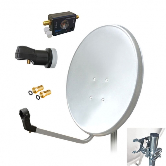 ARLI 80cm HD Sat Anlage weiss + Single LNB + Satfinder + 2x F-Stecker vergoldet