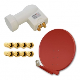 More about PremiumX DELUXE SAT Anlage für 4 Teilnehmer 100cm Satellitenantenne ALU Ziegelrot mit Quad LNB inkl. 8x F-Stecker