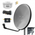 ARLI 60cm HD SAT Anlage grau + Single LNB + 15m Koaxialkabel + Satfinder + 2x F-Stecker vergoldet