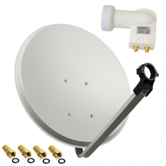 PremiumX SAT Anlage 80cm Antenne Hellgrau Twin LNB weiß 4x F-Stecker