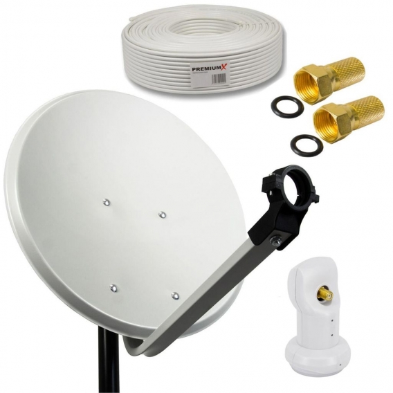 PremiumX Camping Sat Anlage 45cm Hellgrau Single LNB 10m Kabel 2x F-Stecker