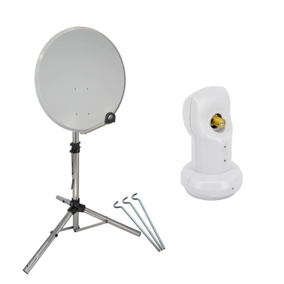 PremiumX mobile Camping SAT Anlage 45cm Antenne Hellgrau Single LNB Stativ