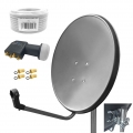 ARLI 60cm HD Sat Anlage grau + Quad LNB + 50m Kabel + 4x F-Stecker vergoldet