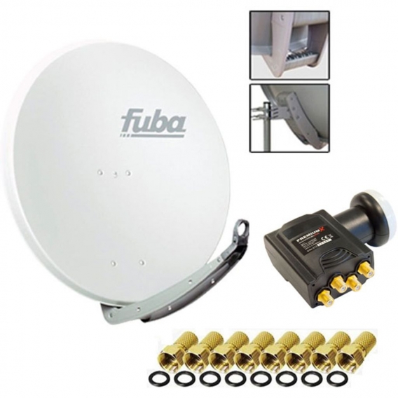 Fuba DAA 850 Digital Sat Schüssel Weiß 85x85cm Deluxe LNB Quad PremiumX 8x F-Stecker