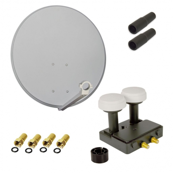 PremiumX SAT Anlage 80cm Antenne Twin Monoblock 4x F-Stecker 2x Gummitülle