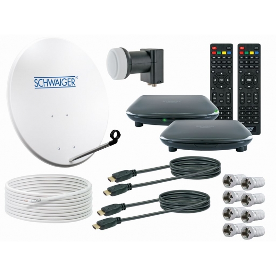 SCHWAIGER -ALD0013- Satellitenanlage (80 cm + Twin LNB + Receiver) mit HDTV Empfang für bis zu zwei Teilnehmer