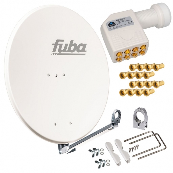 SET Fuba Sat Satelliten Anlage Spiegel Antenne Schüssel ALU DAL800 + LNB 1 - 8 Teilnehmer Weiss 8 Teilnehmer