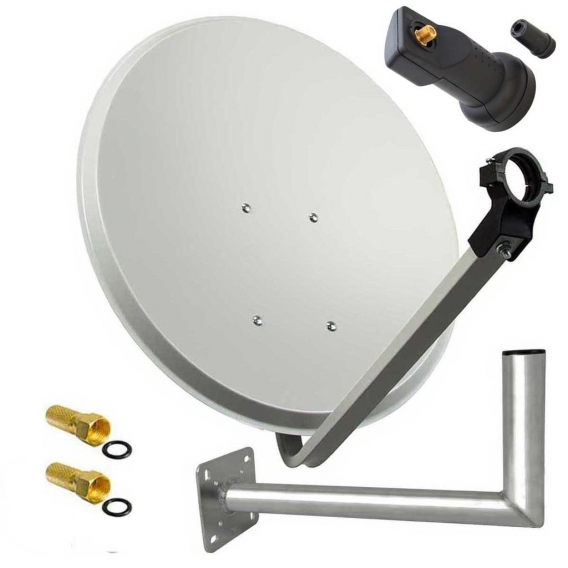 PremiumX SAT Anlage 60cm Hellgrau Satellitenantenne Single LNB Wandhalter 45cm