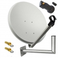 PremiumX SAT Anlage 60cm Hellgrau Satellitenantenne Single LNB Wandhalter 45cm