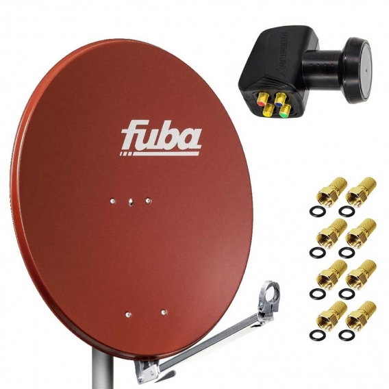 Fuba DAL 800 R Satellitenantenne Alu Rot LNB Quad 8x F-Stecker