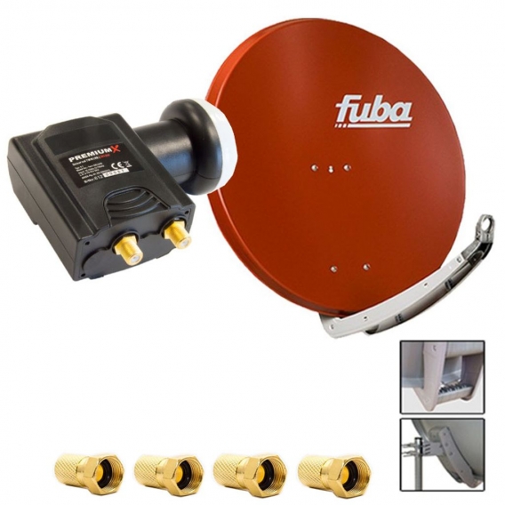 Fuba DAA 850 R Satellitenantenne Aluminium in Rot PremiumX DELUXE Twin LNB Sat