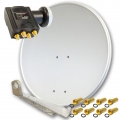 PremiumX DELUXE80 Satellitenanlage für 4 Teilnehmer Offset SAT Antenne 80cm ALU Hellgrau Digitales Quad LNB Signalumsetzer HDTV 