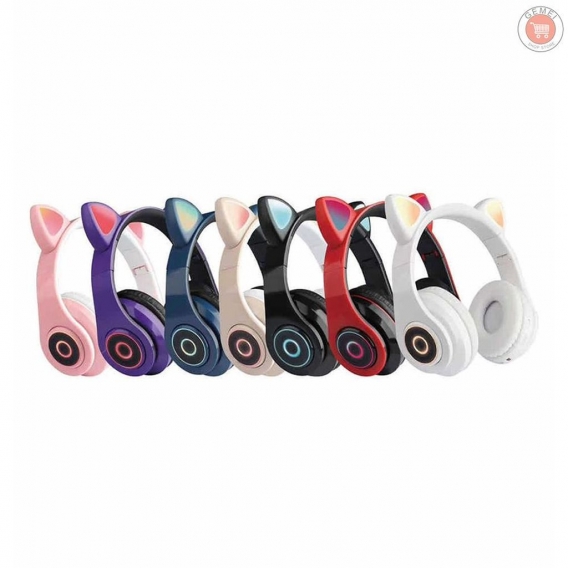 AcserGery B39 Cute Cat Ear Headset Wireless BT5.0 Faltbarer Gaming-Kopfhörer mit Flash-RGB-Leuchten Kopfhörer TF-Karte Play/Wire